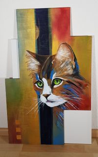 Acryl auf Holz, Cat painting, I will catch you cat, Katzen, Katzenbilder